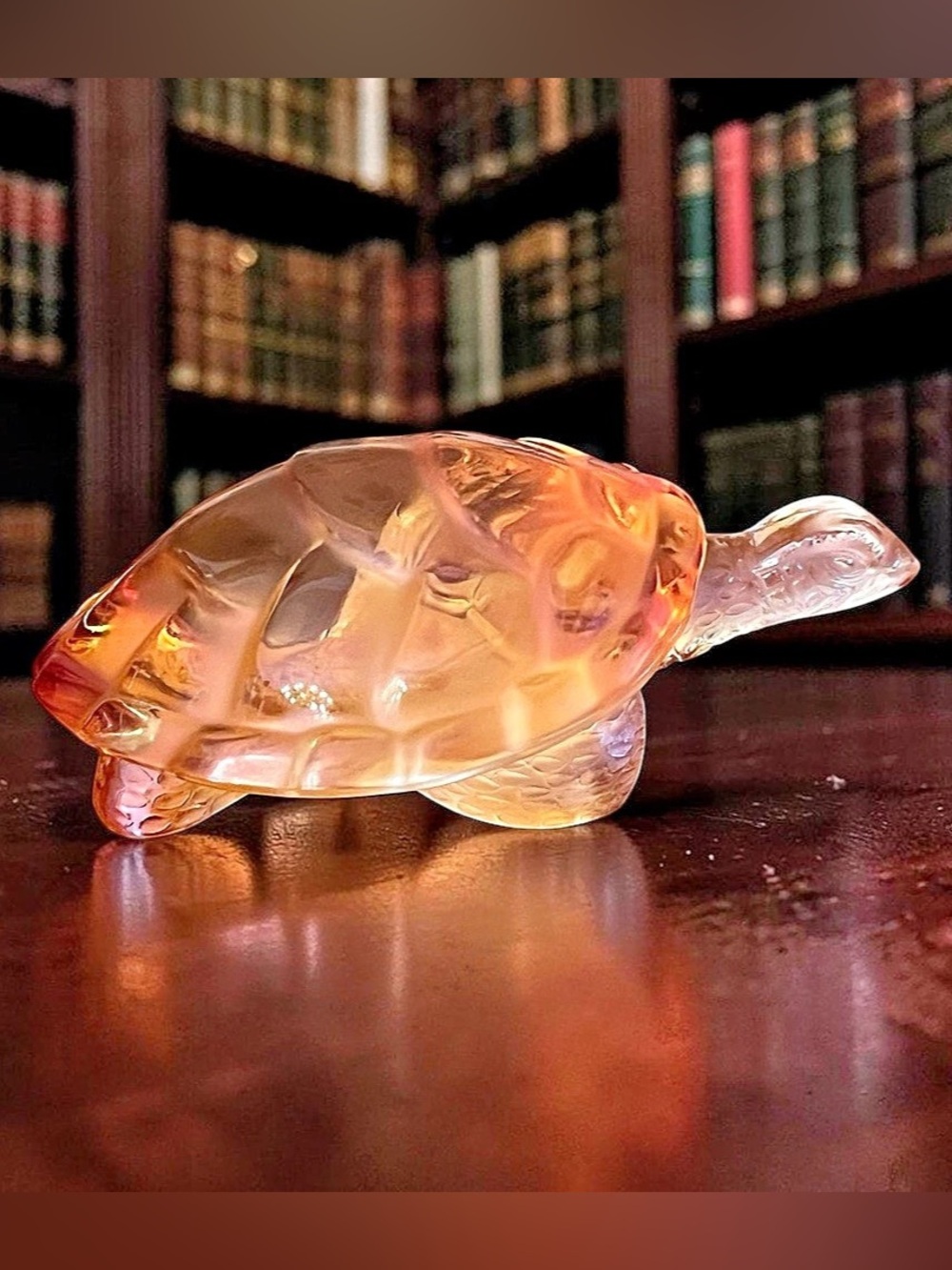 Lalique Caroline Signed Vintage Turtle/TortoiseUV Reactive Figurine  Glass Art
